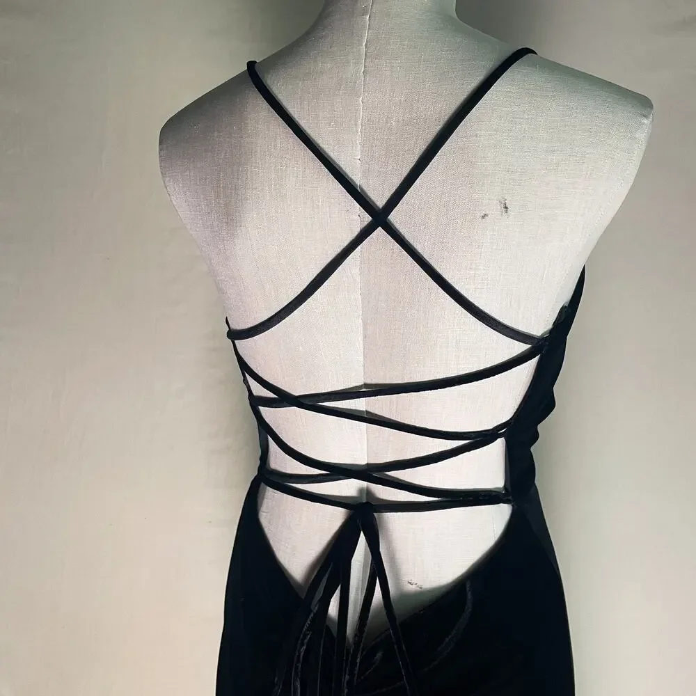 Ashley Lauren Black Style 1962 Velvet Prom Faux Wrap Dress. Size 12. EUC. - Picture 3 of 7